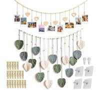 Fourindo Tapiz de pared de macramé, juego de 2 unidades, decoración de pared con 20 pinzas de madera y hojas de macramé, decoración de pared tejida en estilo natural para dormitorio, salón, habitación