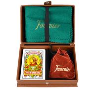 Fournier 10023417 Mus en estuche de polipiel, conjunto de juego ideal para regalo, Marrón. Baraja de cartas española, tapete y amarracos, 14 años en adelante.