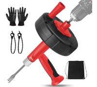 FOURROBBER Espiral para limpieza de tuberías (7,5 m, con accesorio para | Desatascador de desagües resistente en espiral para cocina, baño, ducha y lavabo, set de limpieza de tuberías con guantes y