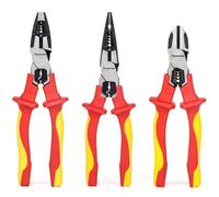 FOURROBBER - Juego de 3 pinzas aisladas de 1000 V, incluidas pinzas universales, pinza de boquilla larga y pinza cortante, mango de goma antideslizante, 190-205 mm