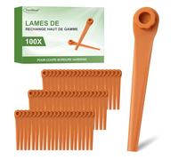 FourShow Cuchillas de repuesto RotorCut PA6, 100 unidades, compatible con cortacésped Gardena, cuchillas de plástico para cortabordes y cortacésped Gardena
