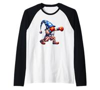 Fourth of July Boxing GNOME For Men Patriotic American Flag Camiseta Manga Raglan