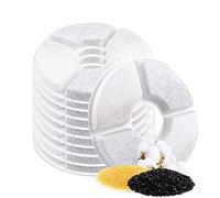 Fousenuk 10 Piezas Filtros Fuente Gatos y Perros, Filtros de Repuesto con Resina de Intercambio Iónico y Carbón Activo, Triple Filtración, 2-2.5L Filtro de Fuente de Agua Redondo para Mascotas