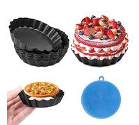 Fousenuk 10 Piezas Molde Quiche 10 cm, Moldes para Quiche de Acero al Carbono Redondo con Base Extraíble, Moldes Quiche Desmontable Estriado para Hornear Pasteles, Tartas, Postres, Quiche