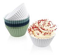 Fousenuk 12 Pcs Moldes Silicona Reposteria, Antiadherentes Moldes de Silicona para Magdalenas, Reutilizables Molde Cupcakes para Hornear, Muffins, Gelatina, Helados, Tartas Heladas (4 Colores)