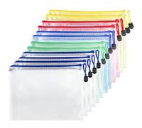 Fousenuk 12 Piezas Bolsa de Archivo de Cremallera A3, Impermeable Bolsas de Documentos de Malla, Bolsas de Plastico con Cierre Cremallera, Zip Folder para Recibos, Oficina, Viaje, Escolar, 5 Colores
