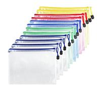 Fousenuk 12 Piezas Bolsas Impermeable de Malla para Archivo de Documentos A4, Bolsas de Plastico con Cierre Cremallera Zip para Recibos, Oficina, Viaje, Escolar, 5 Colores
