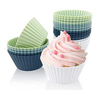 Fousenuk 24 Pcs Moldes de Silicona Antiadherentes Reutilizables para Hornear Magdalenas, Cupcakes, Muffins, Reposteria, Gelatina, Helados, Tartas Heladas (4 Colores)