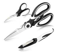 Fousenuk 3 piezas Tijeras Cocina, Tijeras de Cocina de Acero Inoxidable con Funda Tijera Profesionales con Abridor de Botellas Incorporado, para Carne, Pollo, Hueso, Verduras, Pescado, Aves