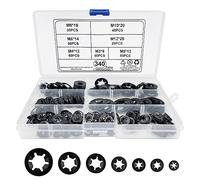 Fousenuk 340 piezas Arandelas Metalicas Bloqueo, Arandelas Starlock de Dientes Internos M3 M4 M5 M6 M8 M10 M12 Velocidad Clip Rápida Sujetad Arandelas de Seguridad de Estrella