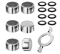 Fousenuk 6 piezas Aireador Grifo Plata, Filtro Grifo M24 Lavabo con 8 Juntas y 1 Llave, Boquilla Grifo Ahorro de Agua Adaptador Filtro Grifo para Lavabo de baño y Fregadero de cocina