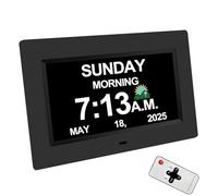 Fousenuk 7 Pulgadas Reloj Despertador Digital con Fecha y Hora, Calendario Digital Pared con Mando a Distancia, 20 Opciones de Alarma y 3 Temas, Calendario Electronico Atenuación Automática(Negro)