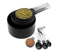 Fousenuk 8 piezas Tazas Medidoras, Juego de Tazas y Cucharas Medidoras Apilables con Mango de Acero Inoxidable para Cocinar y Hornear, Herramienta de Medición para Medir Líquidos y Sólidos