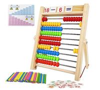 Fousenuk Ábaco de Madera, Abacos para Niños Primaria Ayuda Aritmética con 100 Cuentas/Palitos Contadores/Tarjetas Digitales, Contar y Calcular para a Partir de 3 Años Juguete Educativo