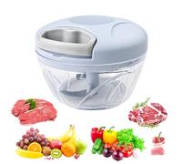 Fousenuk Picadora Manual con Cuerda, 500 ml Picador de Verduras Manual, Mini Picadora Cebolla con 3 Cuchillas de Acero Inoxidable, Triturador de Alimentos, Trituradora de Alimentos Manual (Azul)