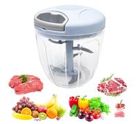 Fousenuk Picadora Manual con Cuerda, 900 ml Picador de Verduras Manual, Mini Picadora Cebolla con 5 Cuchillas de Acero Inoxidable, Triturador de Alimentos, Trituradora de Alimentos Manual (Azul)