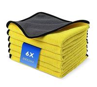 Fousenuk Set de 6 Bayetas Microfibra Coche, Paños Microfibra Suaves, Absorbentes y sin Pelusas, no Rayan la Pintura Secado Rápido para Coche para Pulir, Cuidar, 40 × 30 cm Amarillo/Gris
