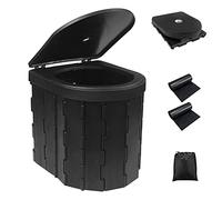 Fousenuk WC Portatil Negro, Inodoro Portatil con 2 Rollos Bolsas de Basura y Funda, Indoro Portátil Camping Plegable Soporta hasta 150 kg para Camping, Viajes, Senderismo, Atascos de Tráfico