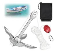 Fouvin Ancla para barco, accesorios para barcos de 2 kg, ancla plegable, incluye cuerda de anclaje de 6 mm de diámetro, 20 m, bola de boya y bolsa de almacenamiento para kayaks, canoas y motos