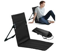 Fouvin Esterilla de playa plegable con respaldo, tumbona de playa plegable, ligera, silla de suelo exterior, silla de playa para camping, jardín, conciertos, picnic, patio trasero (negro)