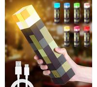 Fouvin Lámpara de Pared con Antorcha 28cm con 7 Colores, Lámpara de Noche Recargable USB LED | Luz Nocturna Infantil para | Soporte de Pared o Mano Iluminación de pared regalo para niños