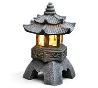 Fouvin Pagoda decorativa japonesa, lámpara japonesa pagoda solar, farolillo de jardín, estatua decorativa de jardín, 26 x 17 cm