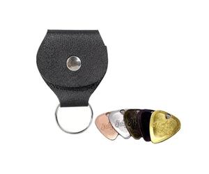 FOVAOK 1 bolsa de almacenamiento para púas de guitarra, contiene 1 púa de guitarra de metal (color al azar), estuche para púas de guitarra, llavero, accesorios de guitarra (negro)
