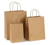 FOVAOK 10/20 bolsas de papel kraft marrón con asas, bolsas de regalo de papel pequeñas para pequeñas empresas, bolsas de compras de Navidad (marrón, 21 x 11 x 27 cm, 10 unidades)