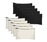 FOVAOK 10 bolsas de lona vacía beige para manualidades, bolsa de maquillaje, con cremallera, lápiz, bolsa de cosméticos, escuela, manualidades, papelería, suministros, 5 Negro 5 Beige, Talla única