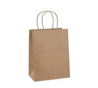 FOVAOK 25/50 bolsas de regalo de papel kraft marrón con asa, bolsas de regalo de boda, Bir0hday, para pequeñas compras al por menor (marrón, 25 unidades de 21 x 11 x 27 cm)