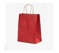 FOVAOK 25/50 bolsas de regalo de papel kraft marrón con asa, bolsas de regalo de boda, Bir0hday, para pequeñas compras al por menor (rojo vino, 50 unidades, 15 x 8 x 21 cm)