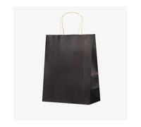 FOVAOK 25/50 bolsas de regalo de papel kraft marrón con asa, bolsas de regalo de boda, Bir0hday, para pequeñas compras al por menor (negro, 25 unidades de 21 x 11 x 27 cm)