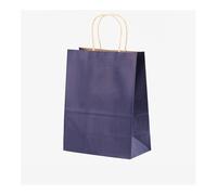 FOVAOK 25/50 bolsas de regalo de papel kraft marrón con asa para bodas, fiestas de cumpleaños, bolsas de compras para pequeñas empresas (azul oscuro, 25 unidades, 15 x 8 x 21 cm)