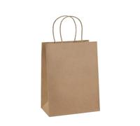 FOVAOK 25/50 bolsas de regalo de papel kraft marrón con asa para bodas, fiestas de cumpleaños, bolsas de compras para pequeñas empresas (marrón, 50 unidades, 26 x 12 x 33 cm)