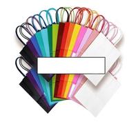 FOVAOK 25/50 bolsas de regalo de papel kraft marrón con asa para bodas, fiestas de cumpleaños, bolsas de compras para pequeñas empresas (colores mezclados, 25 unidades, 21 x 11 x 27 cm)