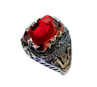 FOVAOK Anillo de sello turco retro hecho a mano para hombre, anillo tallado de plata antigua, circonita mística, anillo punk para motociclista, 7, Ágata