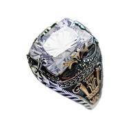 FOVAOK Anillo de sello turco retro hecho a mano para hombre, anillo tallado de plata antigua, circonita mística, anillo punk para motociclista, 12, Ágata