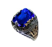 FOVAOK Anillo de sello turco retro hecho a mano para hombre, anillo tallado de plata antigua, circonita mística, anillo punk para motociclista, 12, Ágata