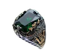 FOVAOK Anillo de sello turco retro hecho a mano para hombre, anillo tallado de plata antigua, circonita mística, anillo punk para motociclista, 11, Ágata