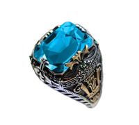 FOVAOK Anillo de sello turco retro hecho a mano para hombre, anillo tallado de plata antigua, circonita mística, anillo punk para motociclista, 9, Ágata