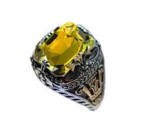 FOVAOK Anillo de sello turco retro hecho a mano para hombre, anillo tallado de plata antigua, circonita mística, anillo punk para motociclista, 9, Ágata