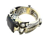 FOVAOK Anillos de lujo para hombre, anillo gótico de acero inoxidable, anillo de piedra cuadrada de color dorado, joyería vintage, LIGHT YELLOW GOLD COLOR_6, Ágata