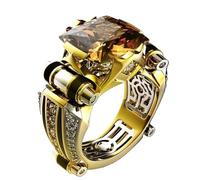 FOVAOK Anillos de lujo para hombre, anillo gótico de acero inoxidable, anillo de piedra cuadrada de color dorado, joyería vintage, LIGHT YELLOW GOLD COLOR_7, Ágata