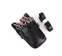 FOVAOK Bolsa de tijeras de pelo de cuero genuino Clips bolsa de peluquería peluquería Tijeras funda titular de la bolsa con cintura correa de hombro, Negro 1, 2PCS
