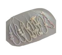 FOVAOK Cadena acrílica para teléfono móvil, hecha a mano, con perlas y corazón, lazo, para mujeres y niñas, cordón para colgar el teléfono, talla única, Ágata