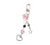 FOVAOK Cadena acrílica para teléfono móvil, hecha a mano, con perlas y corazón, lazo, para mujeres y niñas, cordón para colgar el teléfono, talla única, Ágata