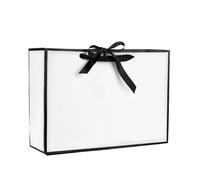 FOVAOK Caja de papel blanco con borde negro, bolsas de compras portátiles, cinta de lazo, suministros para fiestas (XL, 40 x 28 x 12 cm, 10 unidades)