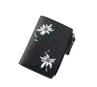 FOVAOK Cartera corta con estampado de flores para mujer, con cremallera, mini monedero para mujer, cartera pequeña de piel para mujer, Black, Talla única