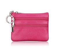 FOVAOK Cartera de cuero para mujer, con cierre de una o dos cremalleras, monedero pequeño, suave, mini tarjetero, monedero, 2 cremalleras rosa intenso, Talla única