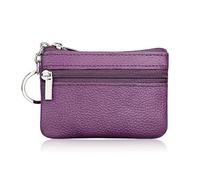 FOVAOK Cartera de cuero para mujer, con cierre de una o dos cremalleras, monedero pequeño, suave, mini tarjetero, monedero, 1 cremallera morada, Talla única